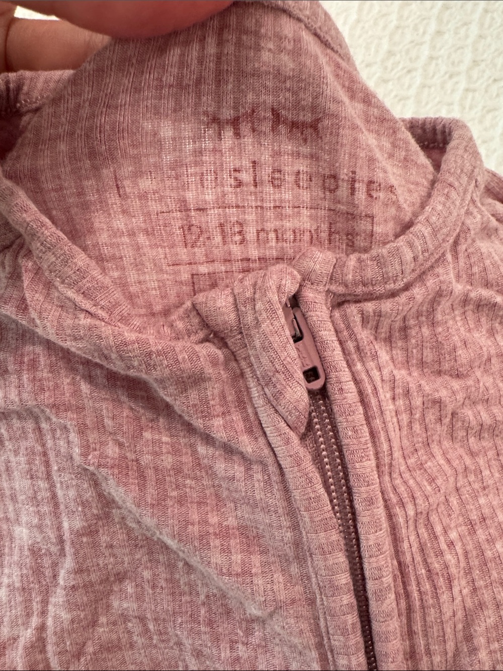 Little Sleepies Convertible Mauve Ribbed Zip-Up Sleeper 12-18 Months